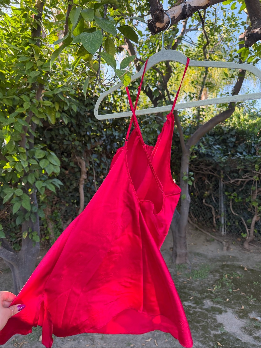 Red Satin Slip Chemise with Adjustable Spaghetti Straps